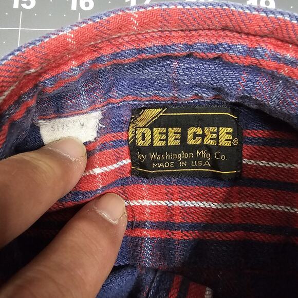 Vintage Dee Cee Flannel Shirt Medium 70s Plaid Blue Red Heavy Workwear Grunge - Picture 8 of 13